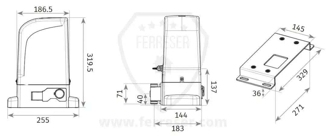 Medidas Kit Motor Bravo 500 para puertas correderas.