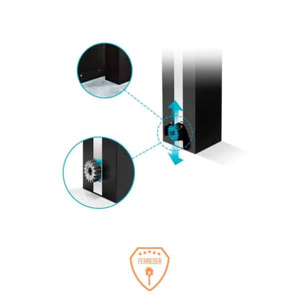 Imagen del motor para puerta corredera FORT de Motorline. Ejemplo del piñón ajustable.
