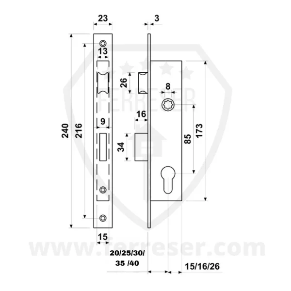 Medidas Cerradura Baton E3210