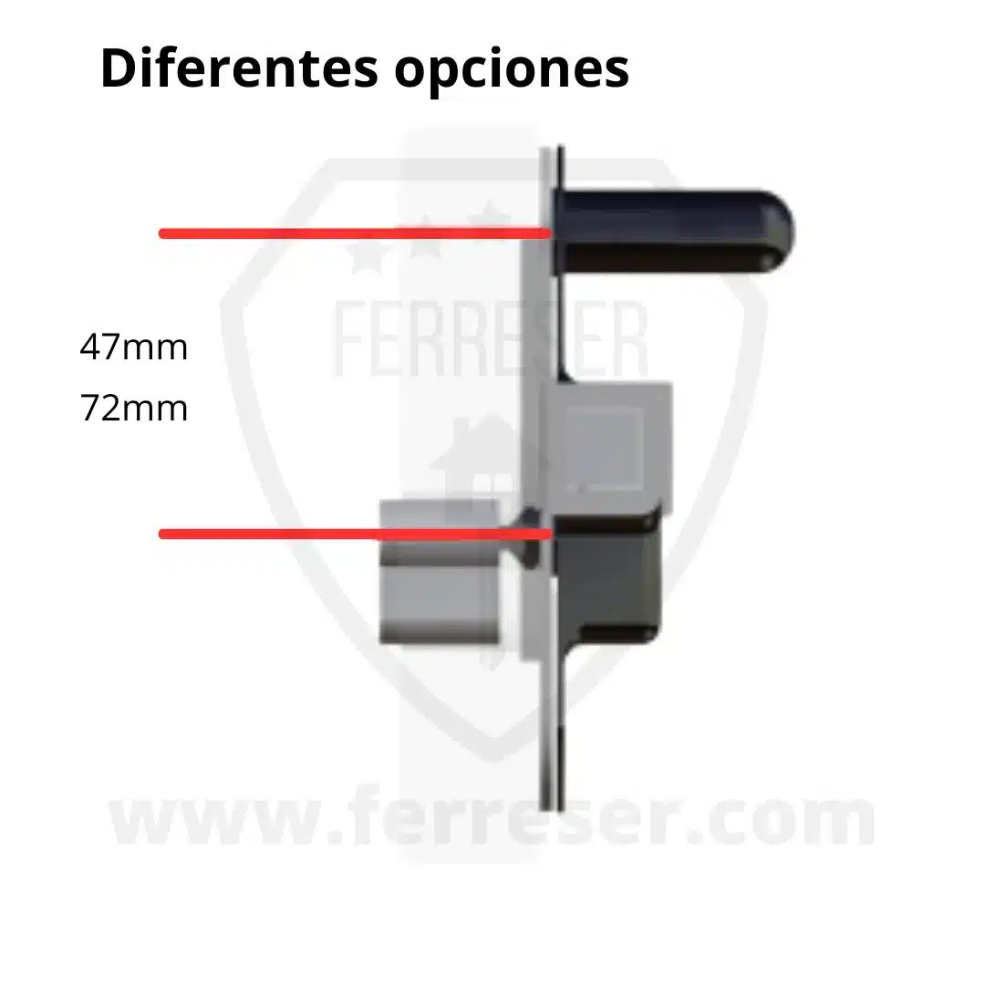 Cerrojo con Manilla ATIRAN para Trasteros. Medidas entre ejes.