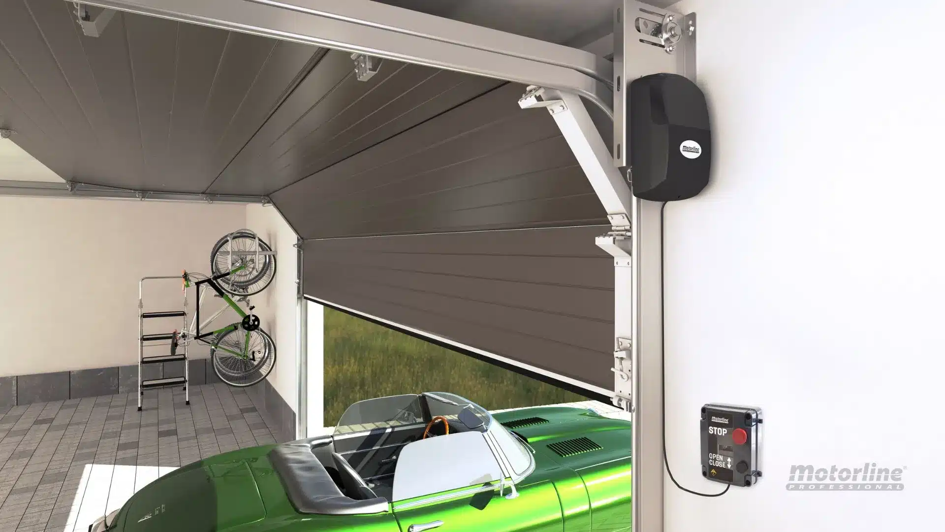 Motor para puertas seccionales KVM25. Ejemplo instalado.