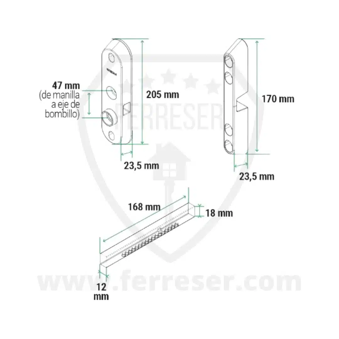 Manilla Cerrojo Arregui Duplex. Medidas 47mm