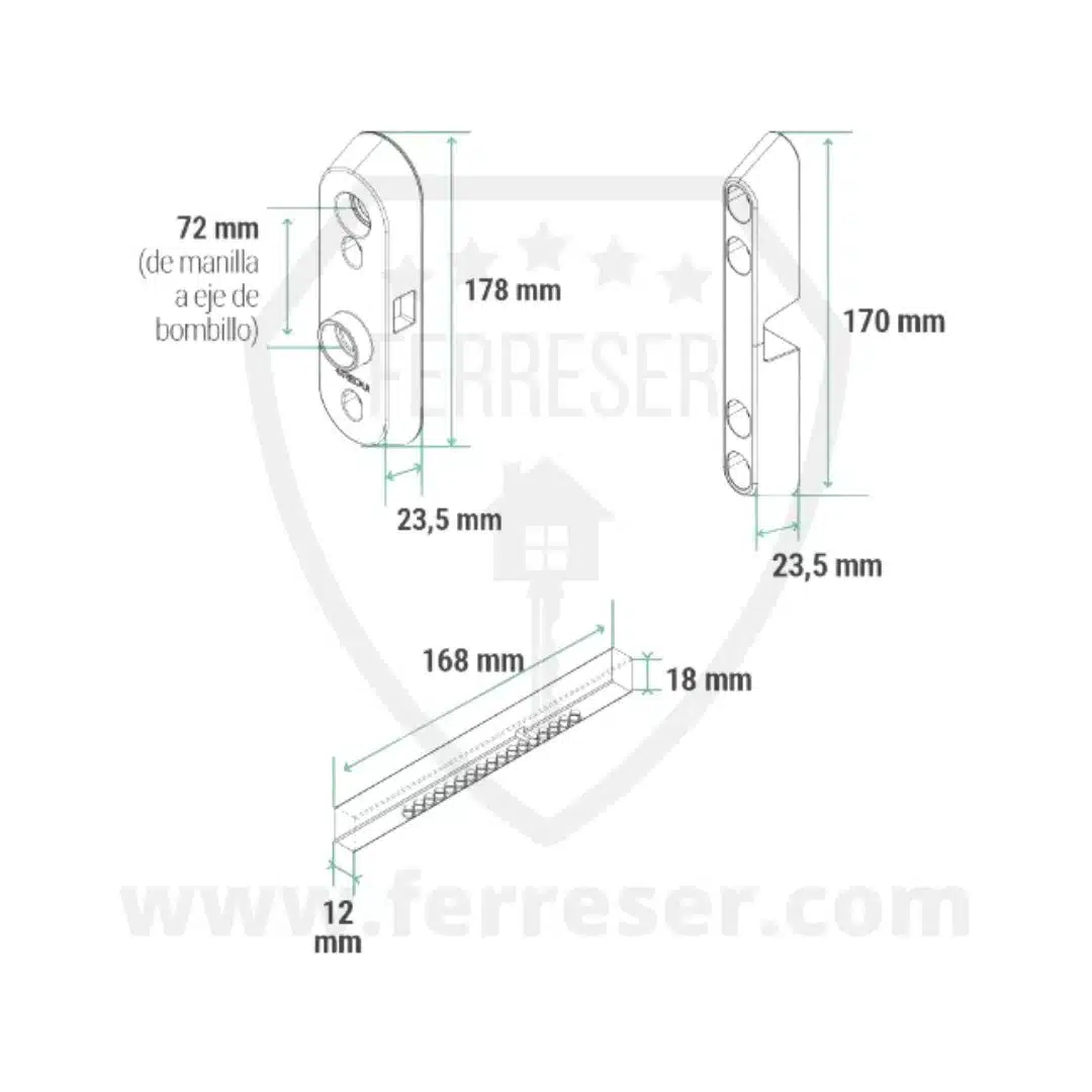 Manilla Cerrojo Arregui Duplex. Medidas 72mm